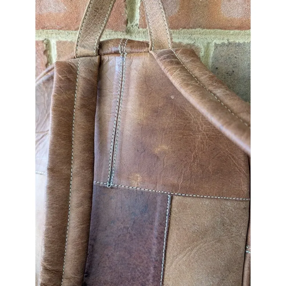 Brown Tan Distressed Full Grain Leather Backpack School Office College Rustic
